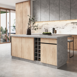1830mm Japandi Kitchen lsland  Grey & 2 Counter Stools Set Wooden Storage Cabinet - thumbnail 6