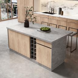 1830mm Japandi Kitchen lsland  Grey & 2 Counter Stools Set Wooden Storage Cabinet - thumbnail 4