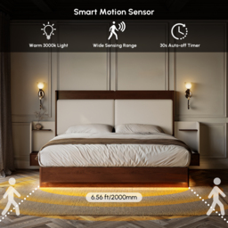 Solid Wood Bed with Leather Extended Headboard & Floating Smart Nightstand Set - thumbnail 5