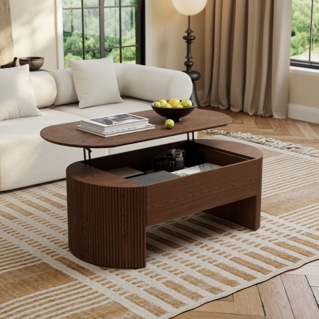 Walnut Oval Lift Top Mid-Century Modern Coffee Table - image 1
