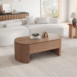 Walnut Oval Lift Top Mid-Century Modern Coffee Table - thumbnail 3