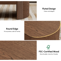 Walnut Oval Lift Top Mid-Century Modern Coffee Table - thumbnail 9