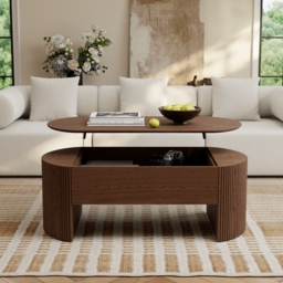 Walnut Oval Lift Top Mid-Century Modern Coffee Table - thumbnail 2