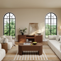 Walnut Oval Lift Top Mid-Century Modern Coffee Table - thumbnail 6