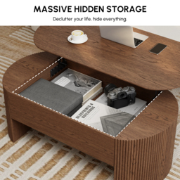 Walnut Oval Lift Top Mid-Century Modern Coffee Table - thumbnail 8