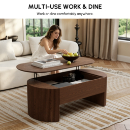 Walnut Oval Lift Top Mid-Century Modern Coffee Table - thumbnail 7