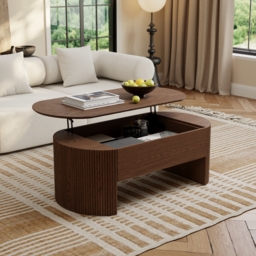 Walnut Oval Lift Top Mid-Century Modern Coffee Table - thumbnail 1