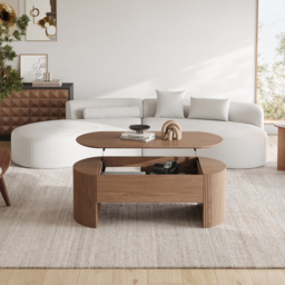 Walnut Oval Lift Top Mid-Century Modern Coffee Table - thumbnail 2