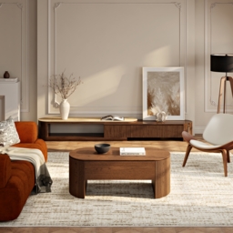 Walnut Oval Lift Top Mid-Century Modern Coffee Table - thumbnail 5