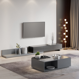 Crator Wood Modern Extendable TV Stand Black and Gray Media Console with 3-Drawer - thumbnail 5
