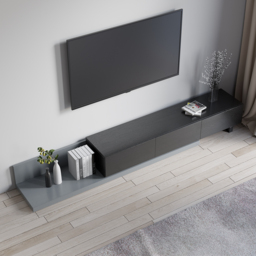 Crator Wood Modern Extendable TV Stand Black and Gray Media Console with 3-Drawer - thumbnail 3