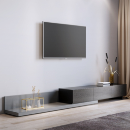 Crator Wood Modern Extendable TV Stand Black and Gray Media Console with 3-Drawer - thumbnail 1