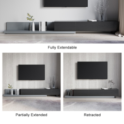 Crator Wood Modern Extendable TV Stand Black and Gray Media Console with 3-Drawer - thumbnail 7