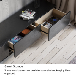 Crator Wood Modern Extendable TV Stand Black and Gray Media Console with 3-Drawer - thumbnail 8