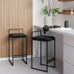 Modern Black Velvet Counter Stool Bar Stool with Back & Footrest 4-Pieces