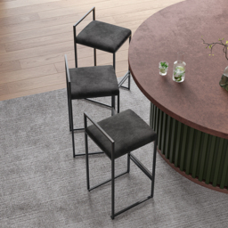 Modern Black Velvet Counter Stool Bar Stool with Back & Footrest 4-Pieces - thumbnail 6
