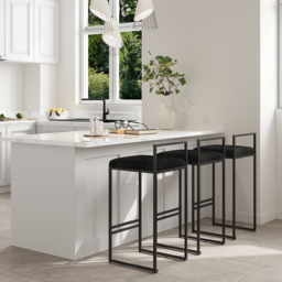 Modern Black Velvet Counter Stool Bar Stool with Back & Footrest 4-Pieces - thumbnail 2