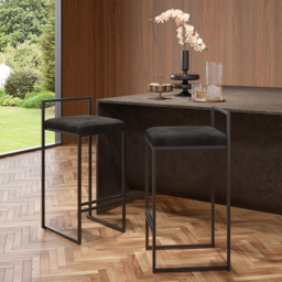 Modern Black Velvet Counter Stool Bar Stool with Back & Footrest 4-Pieces - thumbnail 5