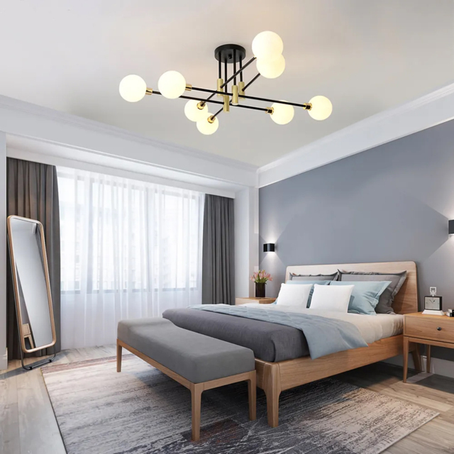 Modern White Glass 8-Light Semi-Flush Mount Chandelier - image 1