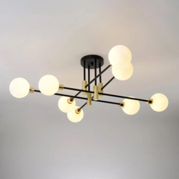 Modern White Glass 8-Light Semi-Flush Mount Chandelier - thumbnail 2