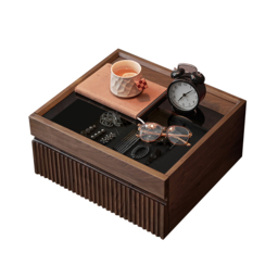 Modern Floating Walnut Nightstand with Glass Top & Jewelry Storage Bedside Table Set of 2 - thumbnail 6