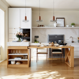1850mm-2350mm Extendable White&Natural Kitchen Island with Storage Kitchen Cabinet - thumbnail 4