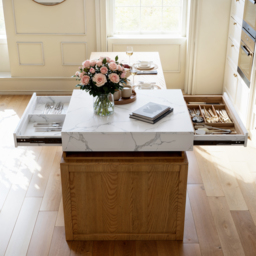 1850mm-2350mm Extendable White&Natural Kitchen Island with Storage Kitchen Cabinet - thumbnail 6
