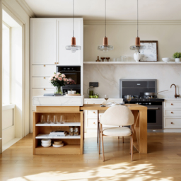 1850mm-2350mm Extendable White&Natural Kitchen Island with Storage Kitchen Cabinet - thumbnail 3