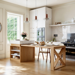 1850mm-2350mm Extendable White&Natural Kitchen Island with Storage Kitchen Cabinet - thumbnail 5