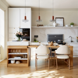 1850mm-2350mm Extendable White&Natural Kitchen Island with Storage Kitchen Cabinet - thumbnail 2