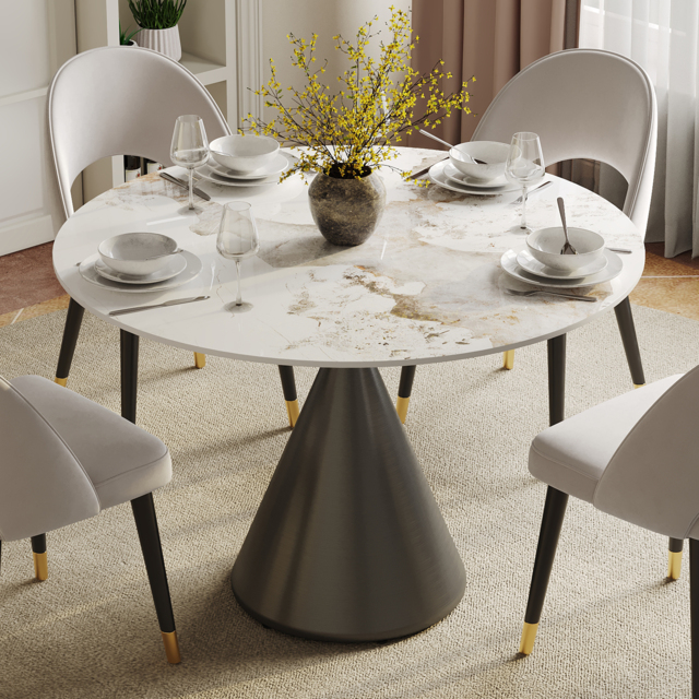 1000mm Sintered Stone Round Dining Table with Brushed Black Base Seats 2-4 People - image 1