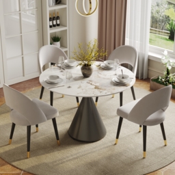 1000mm Sintered Stone Round Dining Table with Brushed Black Base Seats 2-4 People - thumbnail 2
