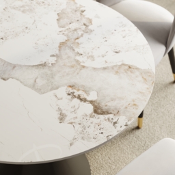 1000mm Sintered Stone Round Dining Table with Brushed Black Base Seats 2-4 People - thumbnail 8