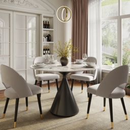 1000mm Sintered Stone Round Dining Table with Brushed Black Base Seats 2-4 People - thumbnail 5