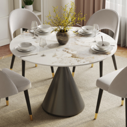 1000mm Sintered Stone Round Dining Table with Brushed Black Base Seats 2-4 People