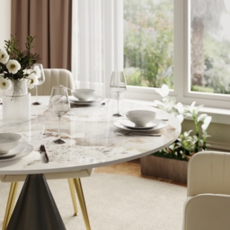 1000mm Sintered Stone Round Dining Table with Brushed Black Base Seats 2-4 People - thumbnail 9