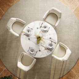 1000mm Sintered Stone Round Dining Table with Brushed Black Base Seats 2-4 People - thumbnail 3