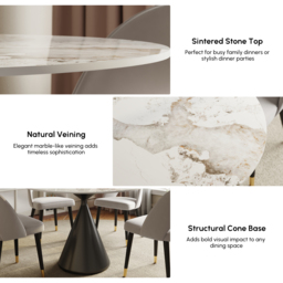 1000mm Sintered Stone Round Dining Table with Brushed Black Base Seats 2-4 People - thumbnail 7