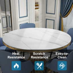 "Modern 51"" Round Dining Table Faux Marble Tabletop & Golden Stainless Steel Pedestal" - thumbnail 6
