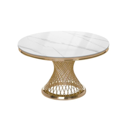 "Modern 51"" Round Dining Table Faux Marble Tabletop & Golden Stainless Steel Pedestal" - thumbnail 5