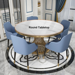 "Modern 51"" Round Dining Table Faux Marble Tabletop & Golden Stainless Steel Pedestal" - thumbnail 7