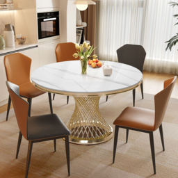 "Modern 51"" Round Dining Table Faux Marble Tabletop & Golden Stainless Steel Pedestal" - thumbnail 3