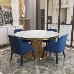 "Modern 51"" Round Dining Table Faux Marble Tabletop & Golden Stainless Steel Pedestal" - thumbnail 2