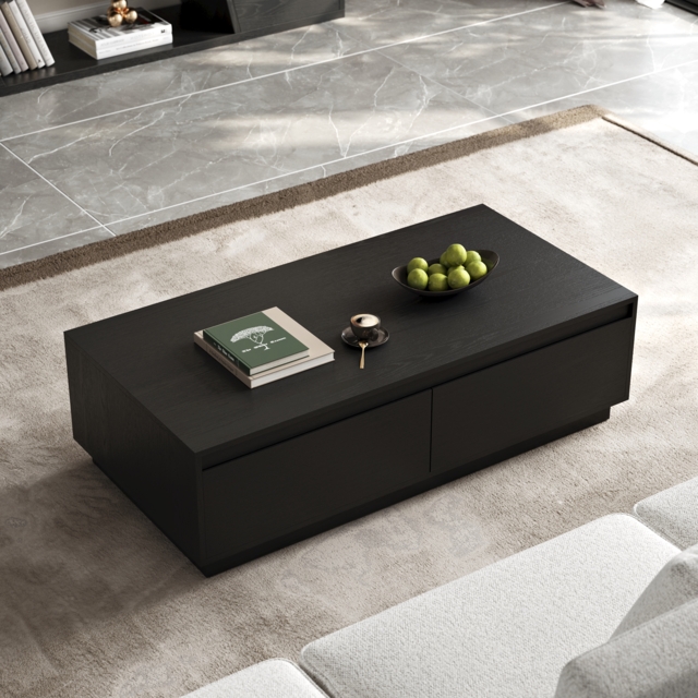 1200mm Mid Century Modern Black Coffee Table Rectangular Block Living Room Table with Storage - image 1
