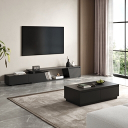1200mm Mid Century Modern Black Coffee Table Rectangular Block Living Room Table with Storage - thumbnail 4