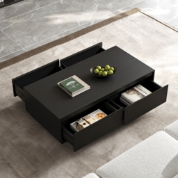 1200mm Mid Century Modern Black Coffee Table Rectangular Block Living Room Table with Storage - thumbnail 3