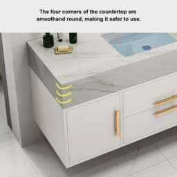 Modern 100 cm White Floating Bathroom Vanity Set Stone Top Wall Mounted Bathroom Cabinet - thumbnail 7