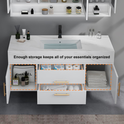 Modern 100 cm White Floating Bathroom Vanity Set Stone Top Wall Mounted Bathroom Cabinet - thumbnail 4