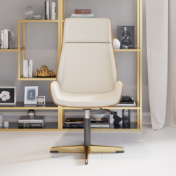 Leather Office Desk Chair High Back Adjustable Swivel Executive Chair in Beige & Gold Modern Home Office Chair - thumbnail 3