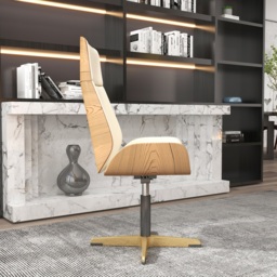 Leather Office Desk Chair High Back Adjustable Swivel Executive Chair in Beige & Gold Modern Home Office Chair - thumbnail 5